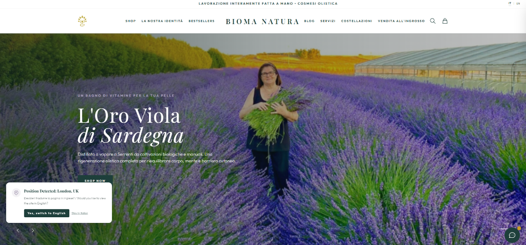 Homepage del sito e-commerce Bioma Natura